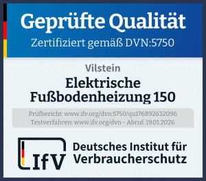 VILSTEIN Elektrische Fußbodenheizung 150W/m², (Größe wählbar 1-12m²) 50cm Breit Elektro Fußboden-Heizmatte für Fliesen-boden Fußboden-Heizsystem Elektrisch, Thermostat TWIN Technologie Komplett-Set