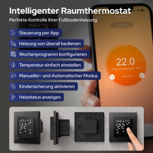 VILSTEIN Elektrische Fußbodenheizung 150W/m², (Größe wählbar 1-12m²) 50cm Breit Elektro Fußboden-Heizmatte für Fliesen-boden Fußboden-Heizsystem Elektrisch, Thermostat TWIN Technologie Komplett-Set