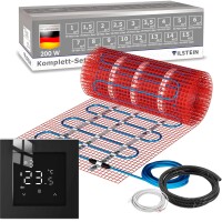 VILSTEIN Elektrische Fußbodenheizung 150W/m², (Größe wählbar 1-12m²) 50cm Breit Elektro Fußboden-Heizmatte für Fliesen-boden Fußboden-Heizsystem Elektrisch, Thermostat TWIN Technologie Komplett-Set