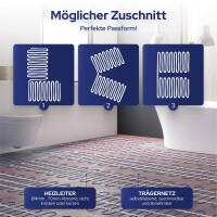 VILSTEIN Elektrische Fußbodenheizung 150W/m², (Größe wählbar 1-12m²) 50cm Breit Elektro Fußboden-Heizmatte für Fliesen-boden Fußboden-Heizsystem Elektrisch, Thermostat TWIN Technologie Komplett-Set