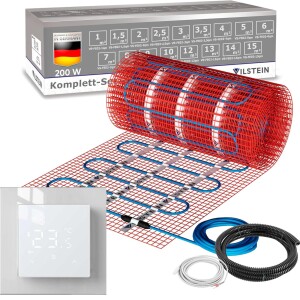 VILSTEIN Elektrische Fußbodenheizung 200W/m², für Fliesen Laminat und mehr, Komplett-Set, Twin Technologie Heizsystem, Fußboden Heizmatte