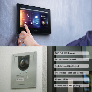 GOLIATH Hybrid IP Video Türsprechanlage | App | Silber | 1-Familie | 2x 7 Zoll | Unterputz | 180°