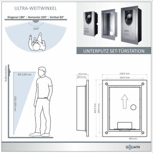 GOLIATH Hybrid IP Video Türsprechanlage | App | Silber | 1-Familien | 2x 7 Zoll | Unterputz | 180°