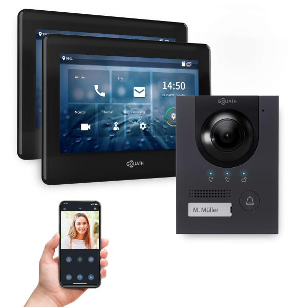 GOLIATH PRO IP Video Türsprechanlage | App | Anthrazit | 1-Familie | 2x 7 Zoll | Aufputz | 180°