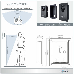 GOLIATH Hybrid IP Gegensprechanlage | App | Anthrazit | 1-Familie | 2x 7 Zoll | Unterputz | 180°