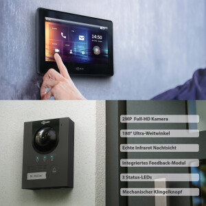 GOLIATH Hybrid IP Türsprechanlage | App | Anthrazit | 1-Familie | 2x 7 Zoll | Aufputz | 180° Winkel