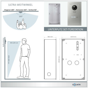 GOLIATH Hybrid IP Video Türsprechanlage mit App | 1-Familie | 10 Zoll HD | Unterputz | 180° Kamera