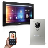 GOLIATH Hybrid IP Videotürsprechanlage mit App | 1-Familie | 10 Zoll HD | Unterputz | 180° Kamera