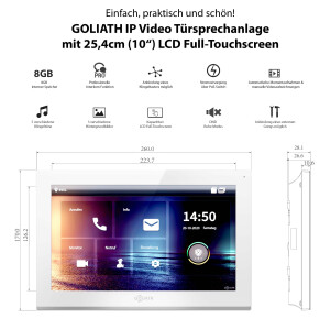GOLIATH Hybrid IP Türsprechanlage | App | 1-Familie | 10 Zoll HD | Fingerprint | 180° | Unterputz