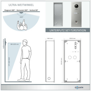 GOLIATH Hybrid IP Türsprechanlage | App | 1-Familie | 10 Zoll HD | Fingerprint | Unterputz | 180°