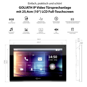 GOLIATH Hybrid IP Türsprechanlage | App | 1-Familie | 10 Zoll HD | Fingerprint | Unterputz | 180°