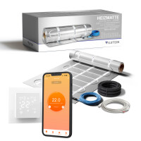 VILSTEIN Aluminium-Fußbodenheizung 150W/m² – Elektrische Heizmatte für Laminat, Parkett & Vinyl, selbstklebend, zuschneidbar, Touchscreen-Thermostat, Komplettset 1–15m²