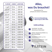 VILSTEIN Aluminium-Fußbodenheizung 150W/m² – Elektrische Heizmatte für Laminat, Parkett & Vinyl, selbstklebend, zuschneidbar, Touchscreen-Thermostat, Komplettset 1–15m²