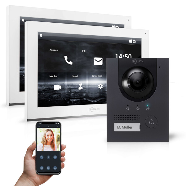 GOLIATH PRO IP Video Türsprechanlage | App | Anthrazit | 1-Familie | 2x 10 Zoll | Aufputz | 180°