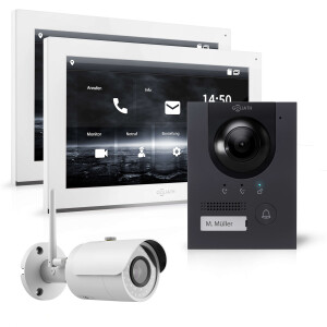 GOLIATH Hybrid IP Gegensprechanlage | App | Anthrazit | 1-Familie | 2x 10 Zoll | Unterputz | 180°