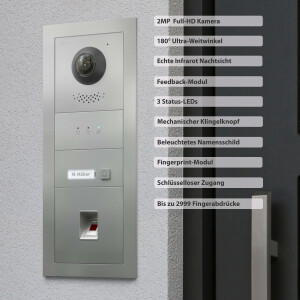 GOLIATH PRO IP Video-Türsprechanlage | App | 1-Familienhaus | 2x 10 Zoll HD | Fingerprint | 180°