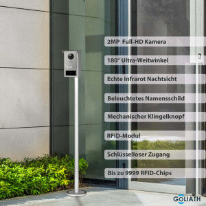 GOLIATH Hybrid 2-Draht BUS Türsprechanlage | App | Stele | 1x7 Zoll Weiß | RFID | 180°