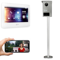 GOLIATH PRO 2-Draht BUS Türsprechanlage | App | Stele | 1x7 Zoll Weiß | RFID | 180°