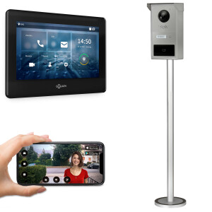 GOLIATH PRO IP Türsprechanlage | App | Stele | 1x7 Zoll Schwarz | RFID | 180°