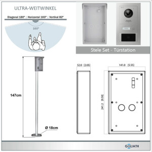 GOLIATH PRO IP Türsprechanlage | App | Stele | 1x7 Zoll Schwarz | RFID | 180°