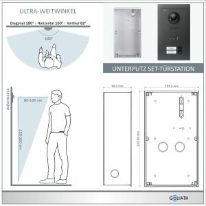 GOLIATH PRO 2-Draht BUS Videotürsprechanlage | Anthrazit | 2 Fam | 2x7 Zoll Schwarz | 180°