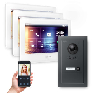 GOLIATH PRO 2-Draht BUS Video Sprechanlage mit App | 1 Familie | 3x7 Zoll Weiß| 180°
