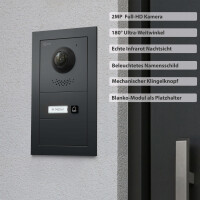 GOLIATH PRO 2-Draht BUS Video Türsprechanlage | App | 1 Familie | 3x7 Zoll Schwarz | 180°