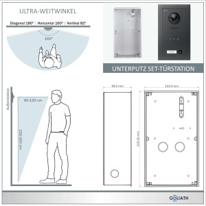 GOLIATH PRO 2-Draht BUS Videotürsprechanlage | Anthrazit | 1 Fam | 3x7 Zoll Schwarz | 180°