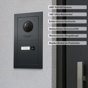 GOLIATH PRO IP Video Sprechanlage mit App | Anthrazit | 1-Familie | 3x 7"| Unterputz | 180°