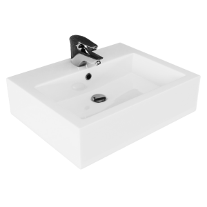 VILSTEIN© Keramik Waschbecken Hängewaschbecken Aufsatzwaschbecken Waschtisch eckig weiß 59 cm