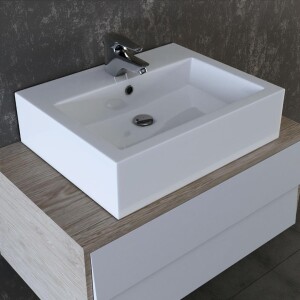 VILSTEIN© Keramik Waschbecken Hängewaschbecken Aufsatzwaschbecken Waschtisch eckig weiß 59 cm