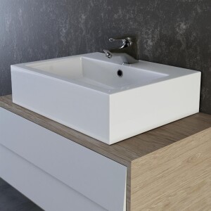 VILSTEIN© Keramik Waschbecken Hängewaschbecken Aufsatzwaschbecken Waschtisch eckig weiß 59 cm