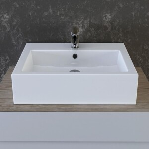 VILSTEIN© Keramik Waschbecken Hängewaschbecken Aufsatzwaschbecken Waschtisch eckig weiß 59 cm
