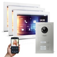 GOLIATH Hybrid IP Video Gegensprechanlage mit App | 3-Familienhaus Set | 3x 10 Zoll HD | 180° Kamera