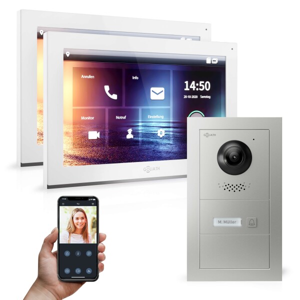 GOLIATH Hybrid IP Videotürsprechanlage | App | 1-Familie | 2x 10 Zoll HD | Aufputz | 180° Kamera