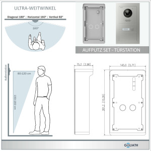 GOLIATH Hybrid IP Videotürsprechanlage | App | 1-Familie | 2x 10 Zoll HD | Aufputz | 180° Kamera