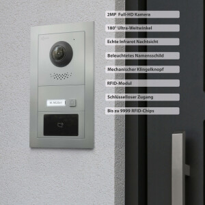 GOLIATH PRO 2-Draht BUS Video Türsprechanlage | App | 1 Familie | 2x7 " Schwarz | RFID | 180°