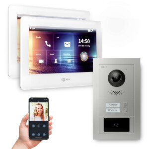 GOLIATH PRO 2-Draht BUS Türsprechanlage | App | 2 Familien | 2x7 Zoll Weiß | RFID | 180°