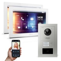 GOLIATH Hybrid IP Türsprechanlage mit App | 2-Familien | 2x 10 Zoll HD | RFID | Unterputz | 180 Grad