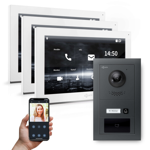 GOLIATH PRO IP Türsprechanlage | Anthrazit | 1-Fam | 3x 10" HD | RFID | Unterputz | 180°
