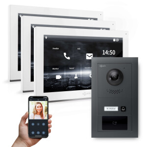 GOLIATH Hybrid IP Türsprechanlage | Anthrazit | 1-Fam | 3x 10" HD | RFID | Unterputz | 180°