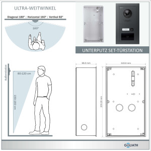 GOLIATH Hybrid IP Türsprechanlage | Anthrazit | 1-Fam | 3x 10" HD | RFID | Unterputz | 180°