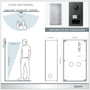 GOLIATH Hybrid IP Türsprechanlage mit Anthrazit | 2-Fam | 2x 10" HD | RFID | Unterputz | 180 Grad