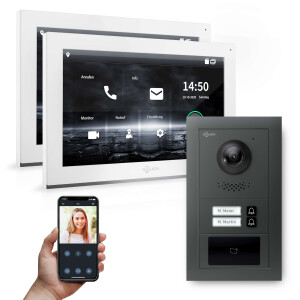 GOLIATH PRO IP Türsprechanlage mit Anthrazit | 2-Fam | 2x 10" HD | RFID | Unterputz | 180 Grad