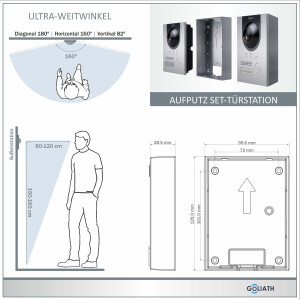 GOLIATH PRO IP Gegensprechanlage | App | Silber | 1-Familienhaus | 2x 10 Zoll | Aufputz | 180°