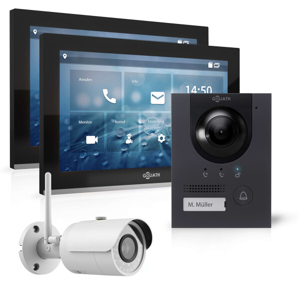 GOLIATH Hybrid IP Video Sprechanlage | App | Anthrazit | 1-Familie | 2x 10 Zoll | Unterputz | 180°