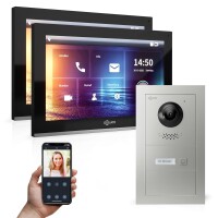 GOLIATH Hybrid IP Gegensprechanlage mit App | 1-Familie | 2x 10 Zoll HD | Unterputz | 180° Kamera