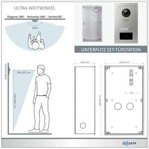 GOLIATH Hybrid IP Gegensprechanlage | App | 1-Familien | 2x 10 Zoll HD | RFID | Unterputz | 180 Grad