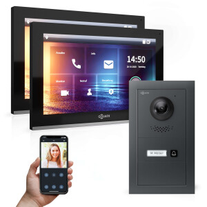 GOLIATH PRO IP Gegensprechanlage mit App | Anthrazit | 1-Familie | 2x 10" | Unterputz | 180°