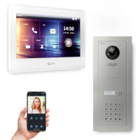GOLIATH Hybrid 2-Draht BUS Türsprechanlage mit App | 1 Familie | 7 Zoll Weiß | Keypad | 180°